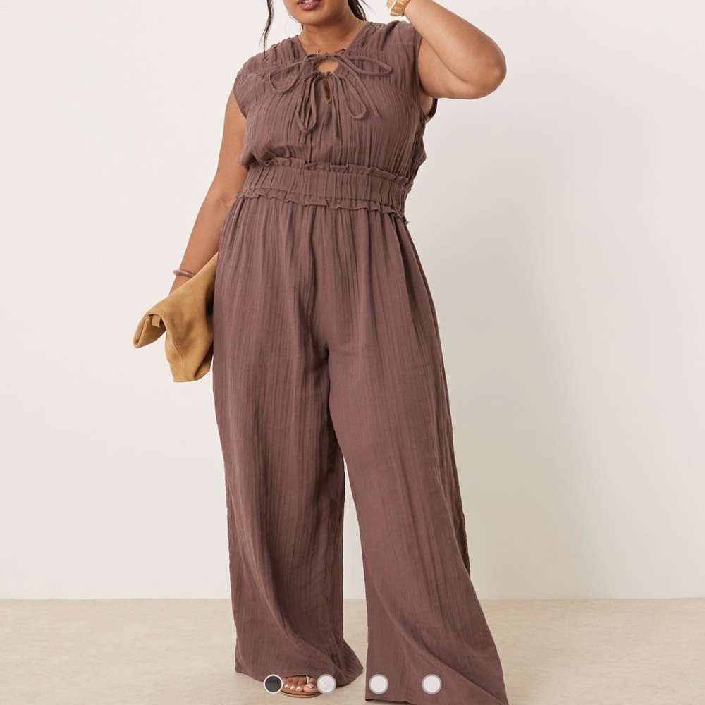 ASOS Curve Brown Gathered Bust Jumpsuit
